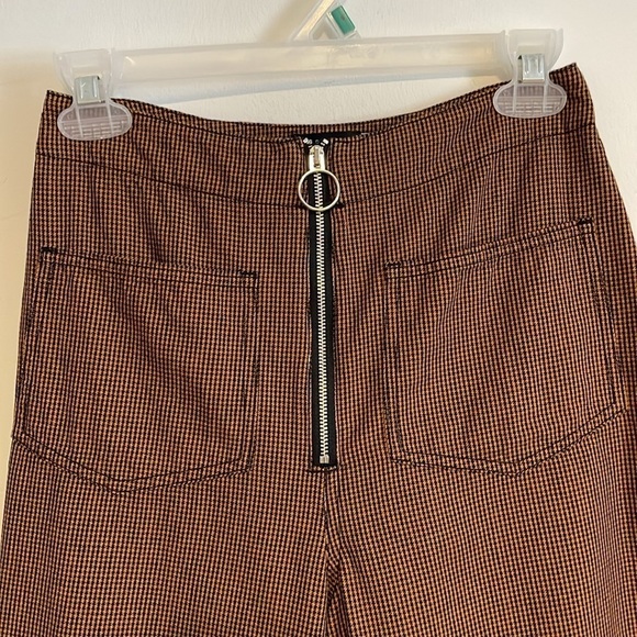 Retro Minimalist Houndstooth Pants 4 Edgy Rust Black Alt Trouser ASOS Zip Mod - Picture 8 of 16
